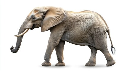 Obraz premium Majestic African Elephant Walking Gracefully in Natural Posture, Showcasing Its Unique Features, Strength, and Gentle Nature Against a Plain Background
