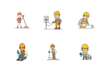 Set of Construction engineer working activities vector illustration