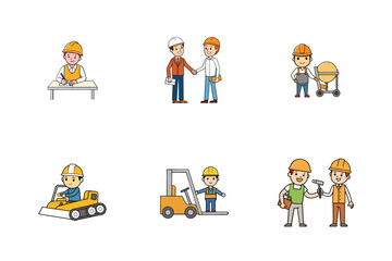Set of Construction engineer working activities vector illustration