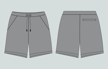 Grey Color Sweat shorts pant  vector illustration template front and back  