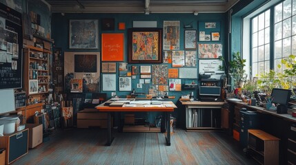 Obraz premium Creative Haven: A vibrant artist's studio brimming with artwork and inspiration.