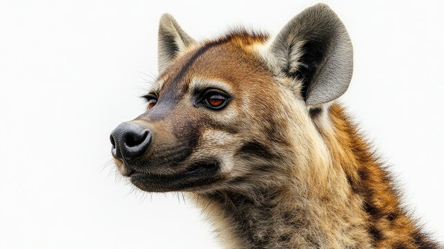 Close-Up of a Hyens Face Capturing the Intricate Features and Unique Expressions of This Fascinating African Mammal Against a Clean and Simple Background