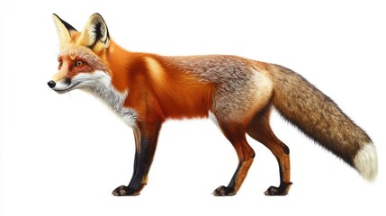 Obraz premium Detailed Portrait of a Red Fox Showcasing Its Vibrant Fur and Distinctive Features, Set Against a Clean White Background for Nature and Wildlife Imagery