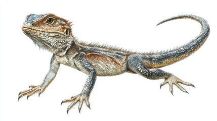 Naklejka premium Detailed Illustration of a Colorful Lizard with Intricate Scales and Textures, Showcasing Its Unique Features, Natural Habitat, and Reptilian Anatomy in Bright Colors