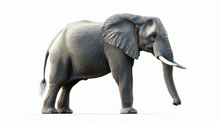 Obraz premium Realistic 3D Illustration of an Elephant Standing Proudly on a White Background Showcasing Its Majestic Features and Texture in Fine Detail