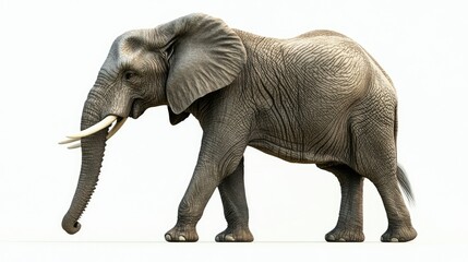 Obraz premium Realistic Detailed Illustration of an Elephant Walking in Profile View with Emphasis on Textures and Features in a Clean Background for Educational and Creative Use