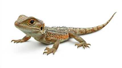 Close-up of a Vibrant Lizard with Intricate Scales and a Curious Expression Against a Clean White Background