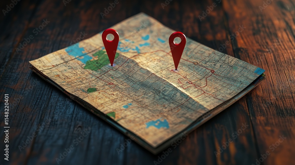 Poster folded maps navigation, with red color point markers, i am here message design background, vector il