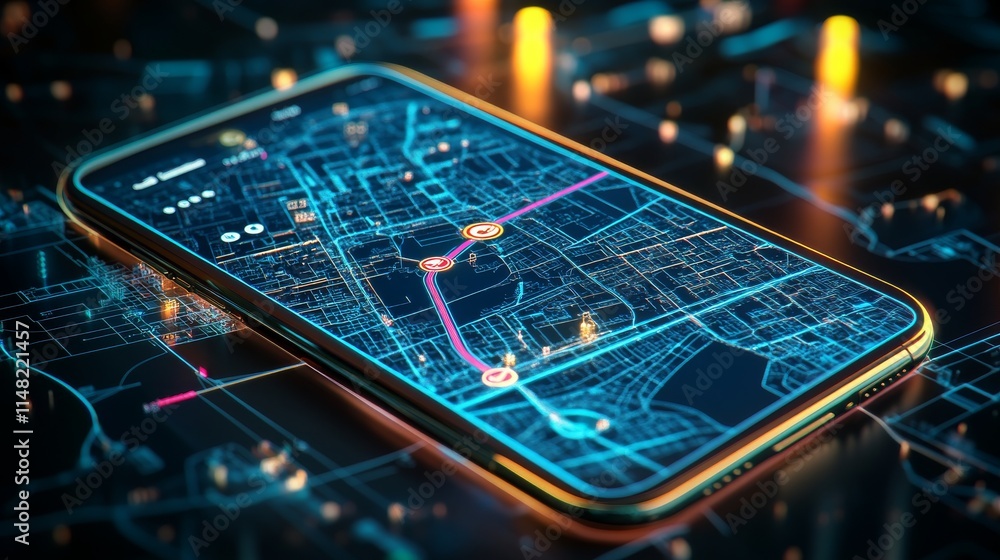 Poster isometric gps, graphic tourist map of territory. smartphone map application. app search map navigati