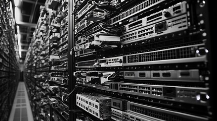 Fototapeta premium Server racks in dark room.
