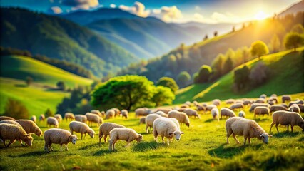 Obraz premium Miniature World: Tilt-Shift Photography of Sheep in Lush Green Pasture - Idyllic Rural Scene