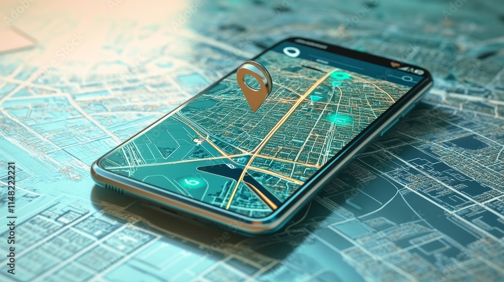 Poster isometric gps, graphic tourist map of territory. smartphone map application. app search map navigati