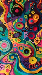 Dynamic psychedelic paper designs, colorful patterns, with plenty of copy space.