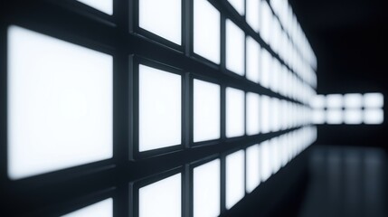 High resolution image showcasing ultra photo realistic, a high-tech array of blank white screens 