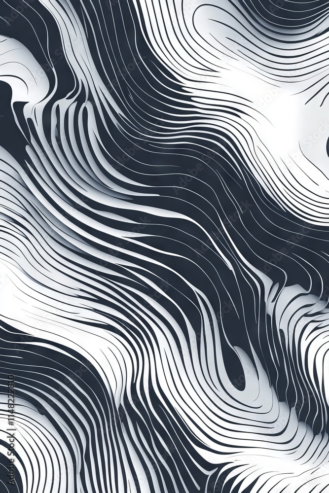 Aufkleber a striking abstract design featuring black and white wavy patterns with dynamic lines and flowing cu