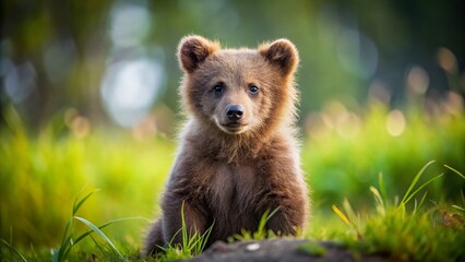 Obraz premium Minimalist Bear Cub Photography: Cute Baby Bear Images, Wildlife Photos, Nature Shots