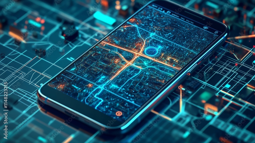 Poster isometric gps, graphic tourist map of territory. smartphone map application. app search map navigati