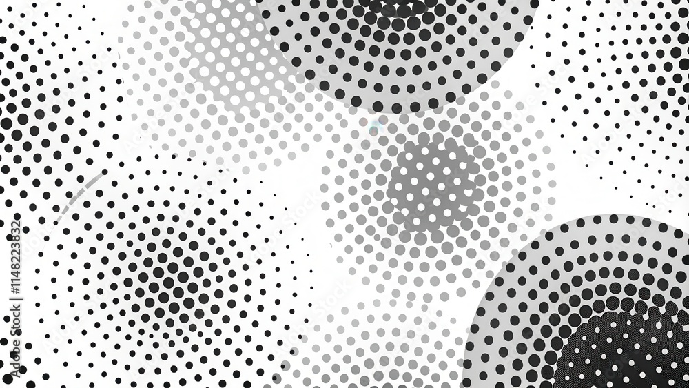 Poster abstract grayscale pattern of overlapping circles with varying dot densities