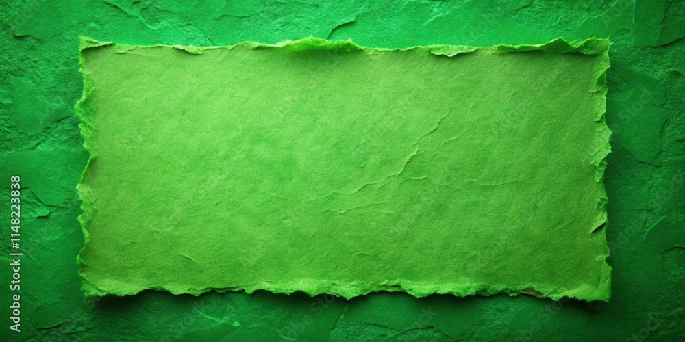 Poster textured green paper on a green background with a torn edge