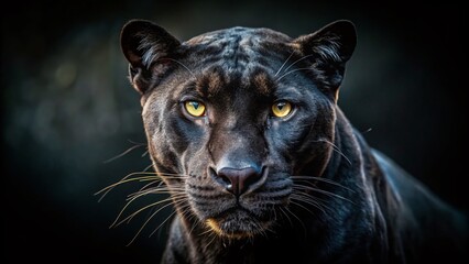 Obraz premium Minimalist Black Panther Head Photography: Dark Elegance, Wildlife Art, Big Cat Portrait