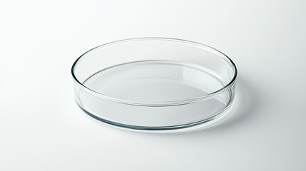 Transparent Glass Petri Dish on a White Background, Ideal for Laboratory Experiments and Biological Research, Perfect for Culturing Microorganisms or Cells