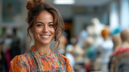 Radiant smile, stylish attire. A young woman's portrait, radiating happiness and confidence.