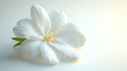 Fototapeta premium Elegant White Flower on a Soft Background with Delicate Petals and a Touch of Sunshine Enhancing Its Graceful Beauty