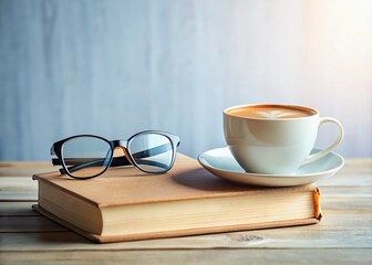Naklejka premium Minimalist Coffee, Books, and Glasses: Cozy Reading Setup Photography