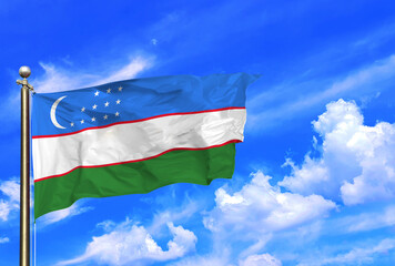 Uzbekistan's Flag Under a Vibrant Sky