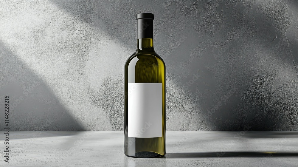 Aufkleber elegant green wine bottle with blank label on gray surface and soft light creating dramatic shadows 