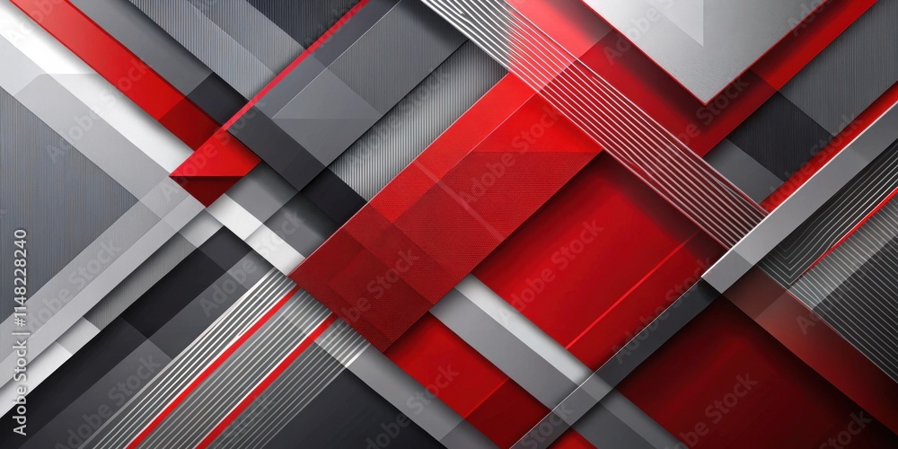 Poster abstract red and gray geometric pattern design with overlapping shapes and lines