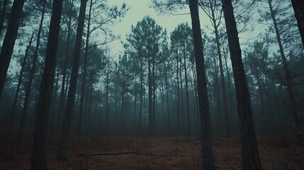 Obraz premium Moody pine forest view.