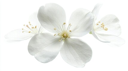 Elegant White Blossoms Against Bright Background, Featuring Delicate Petals and Subtle Yellow Stamen, Perfect for Invoking Serene Natural Beauty and Freshness