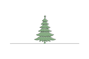 Christmas tree continuous one line drawing minimalist sketch line vector illustration