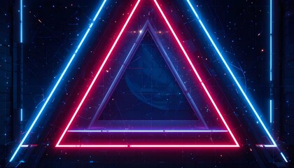 Obraz premium Futuristic Neon Triangle Design with Blue and Pink Glowing Lights in a Digital Abstract Background 