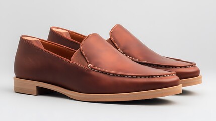 Brown leather loafers.