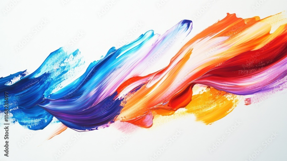 Poster vibrant abstract brush strokes in vivid colors creating dynamic flow on clean background ideal for a