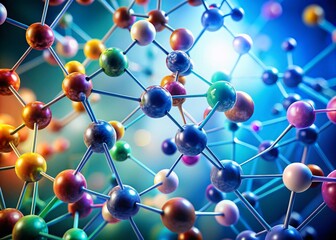 Obraz premium Minimalist Molecular Structure: DNA, Atoms, Neurons Network - Scientific Illustration