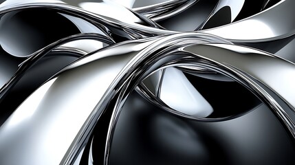 Abstract Chrome Metal Curves  Swirls  Shiny  Reflective  Background