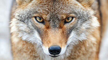 Obraz premium Captivating Close-Up of a Coyote in Natural Habitat, Showcasing Intense Gaze and Striking Fur Patterns, Highlighting Wildlife and the Beauty of Nature