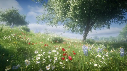 Fototapeta premium Meadow with blooming flowers.