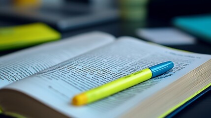 Fototapeta premium Open Book with Highlighter Close up Study Education