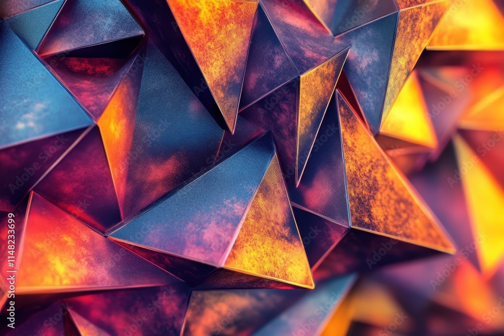 Poster colorful geometric shapes create a vibrant abstract texture in a dynamic arrangement