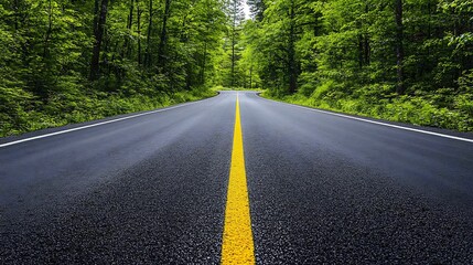 Obraz premium Forest road with yellow stripe.