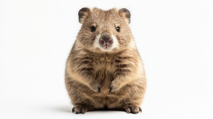 Fototapeta premium Cute and Adorable Wombat Sitting Against a White Background, Showcasing Its Round Body and Curious Expression, Perfect for Nature and Wildlife Themes