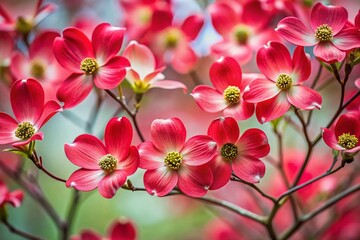 Minimalist Red Dogwood Bush Photography - Nature's Beauty, Simple Elegance, Spring Blossom