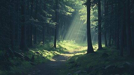 Fototapeta premium Sun rays through trees.
