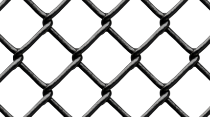 Black chain link fence on a white background.