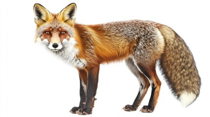 Fototapeta premium Realistic Illustration of a Red Fox Captured in a Bright White Background Perfect for Wildlife, Nature, and Animal-Themed Projects in Stock Photography