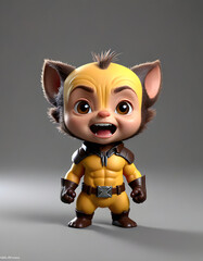 Little cute fluffy forest troll gremlin cartoon character on forest background, 3d rendering